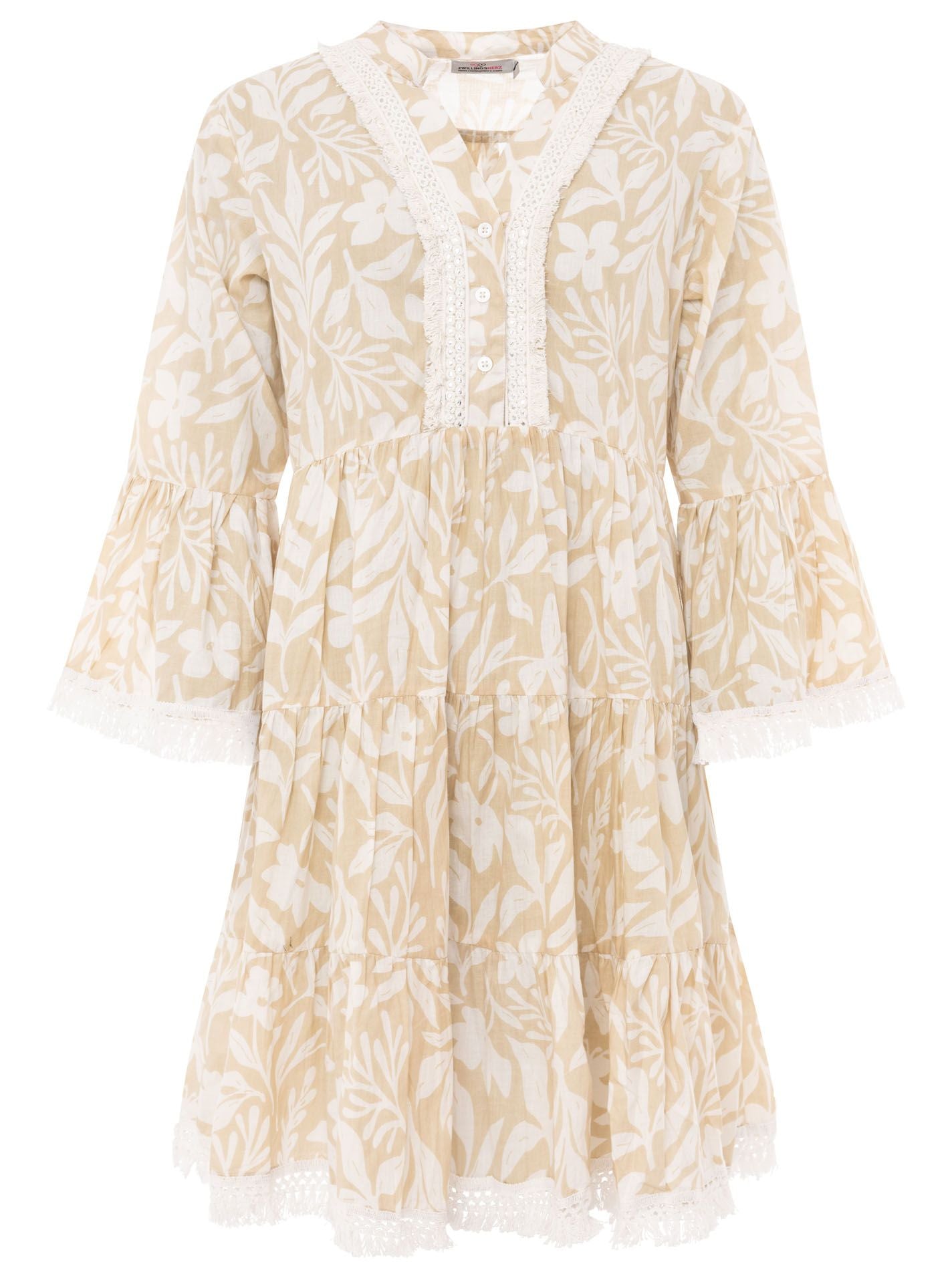 Zwillingsherz Kleid "Jungle Plants" 100% Baumwolle Beige