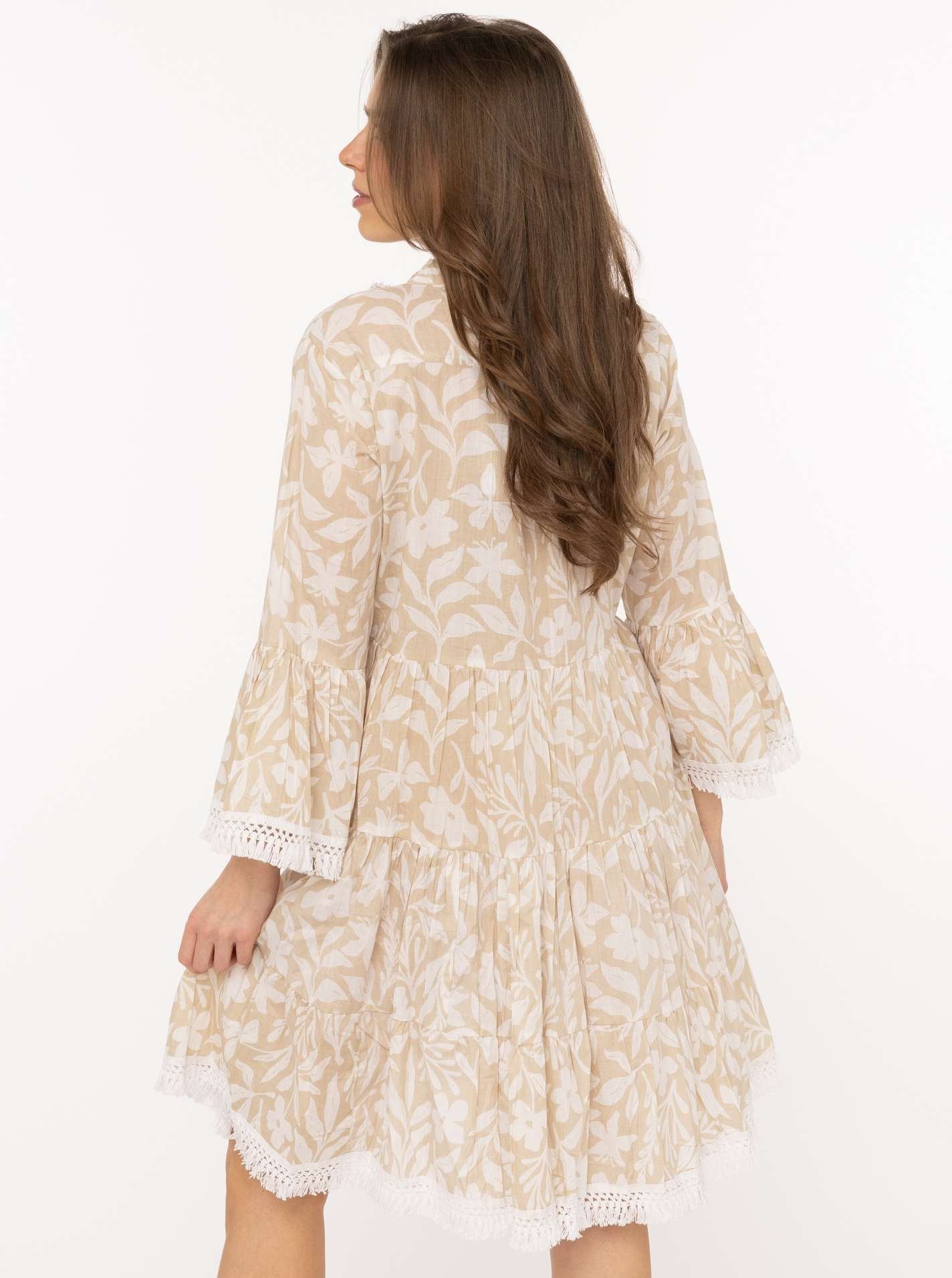 Zwillingsherz Kleid "Jungle Plants" 100% Baumwolle Beige