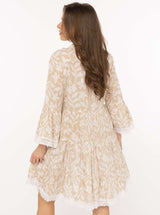 Zwillingsherz Kleid "Jungle Plants" 100% Baumwolle Beige