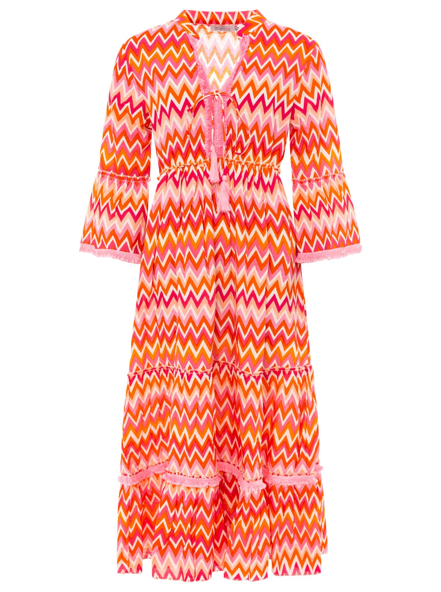 Zwillingsherz Maxikleid "Zick Zack" Zickzackmuster Orange