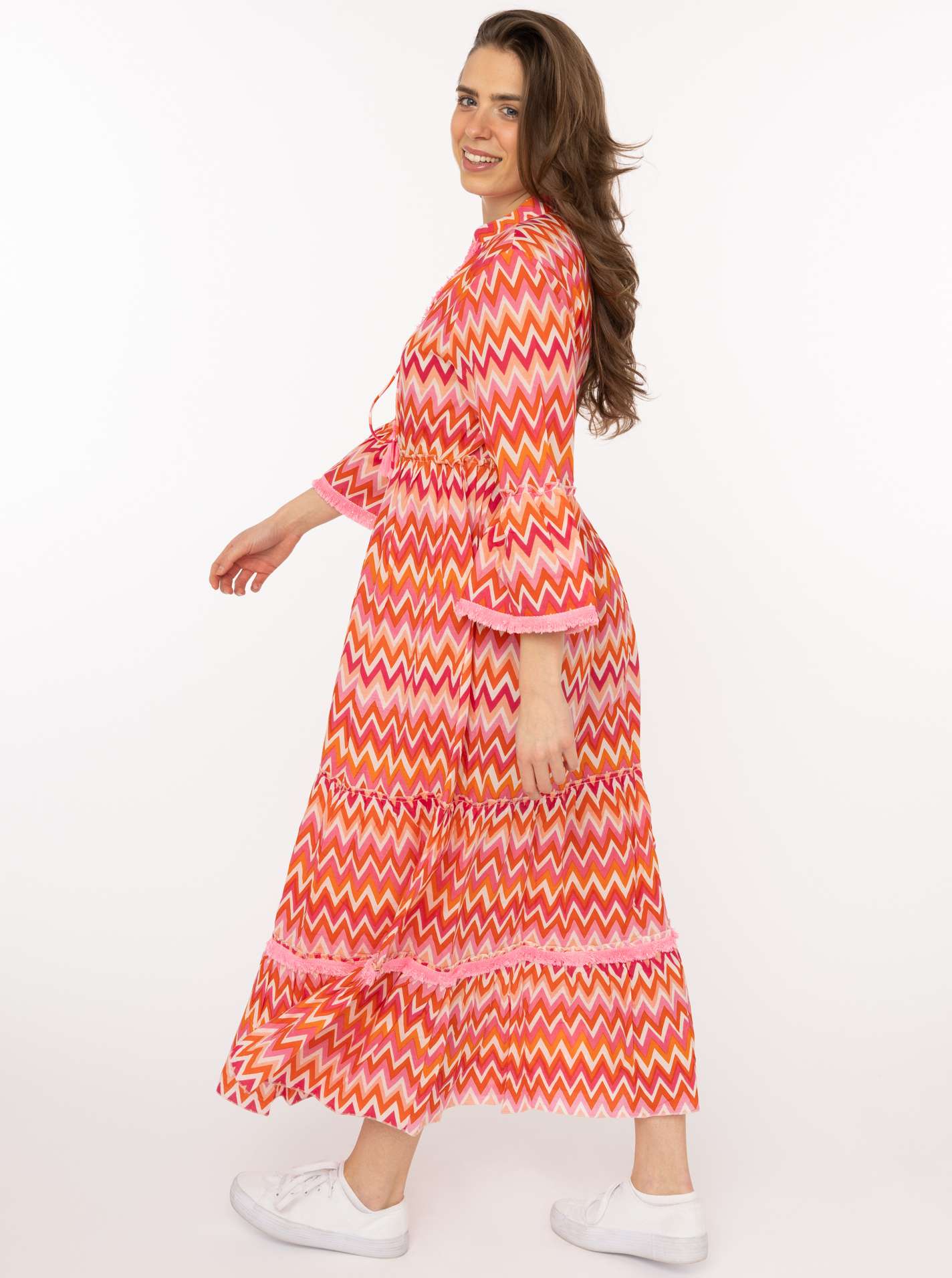 Zwillingsherz Maxikleid "Zick Zack" Zickzackmuster Orange