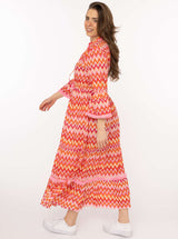 Zwillingsherz Maxikleid "Zick Zack" Zickzackmuster Orange