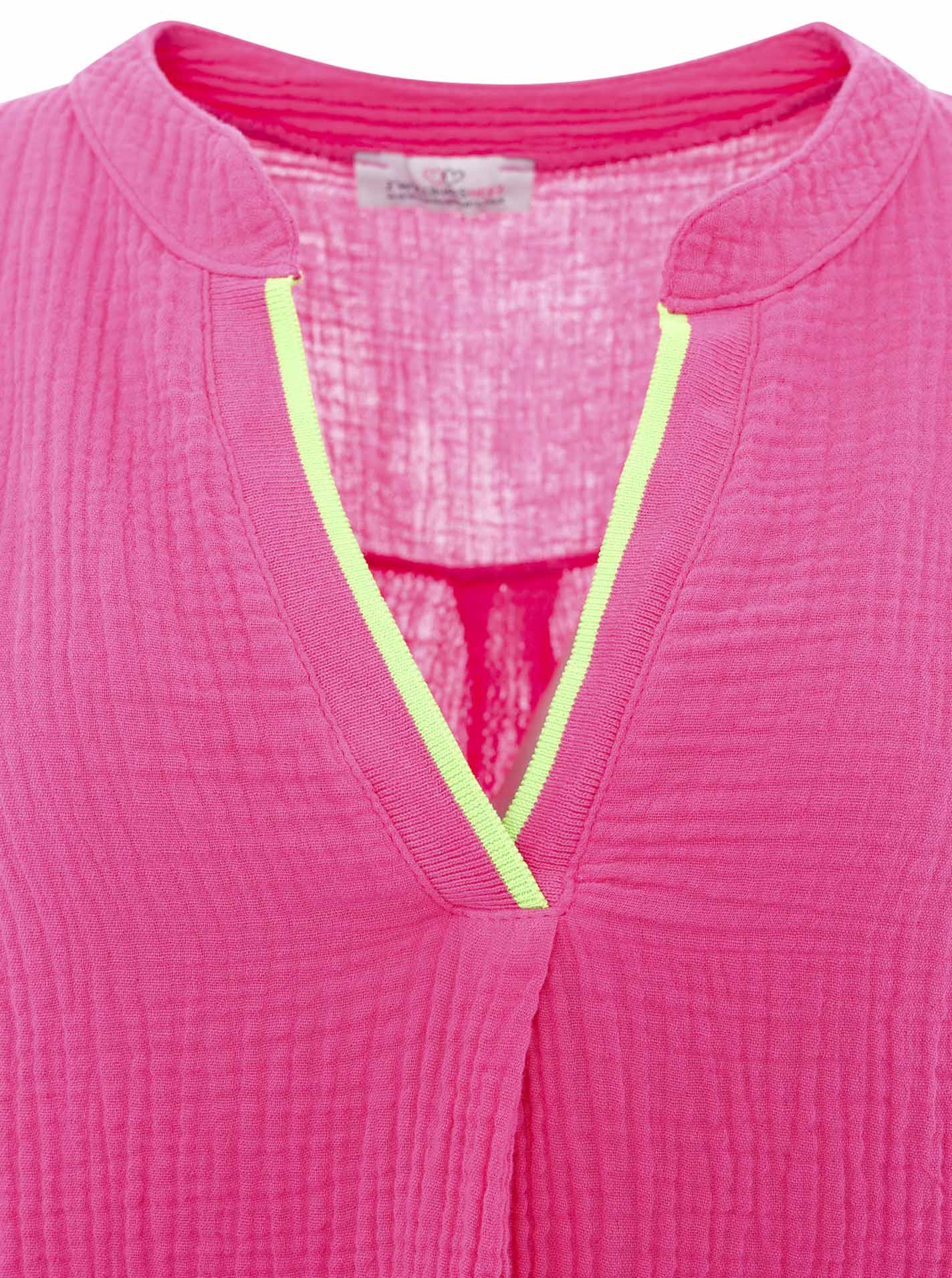 Zwillingsherz Bluse Musselin Neonkante Pink