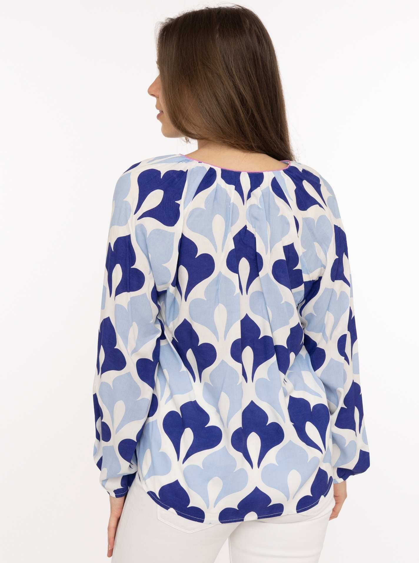 Zwillingsherz Bluse Graphic Flower Blau Viskose
