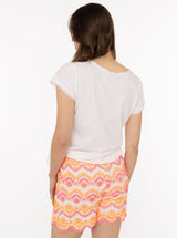 Zwillingsherz Short mit Lochstickerei Neonpink 100% Baumwolle