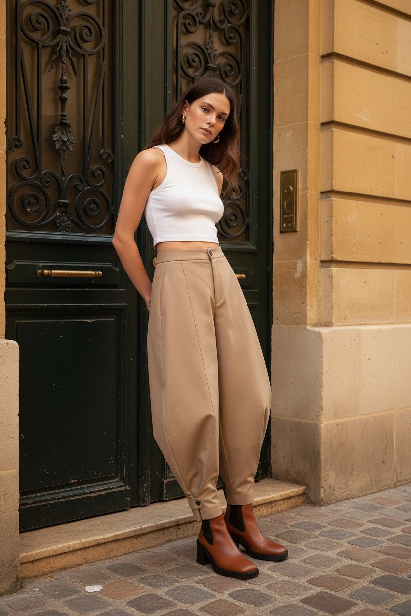Attentif Paris Ballonhose mit Bindeband am Saum Camel