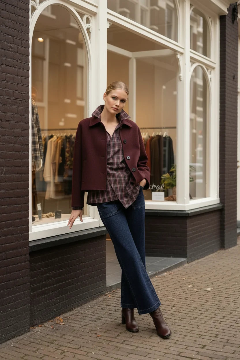 Lulumary Karierte Bluse in Wickeloptik Bordeaux