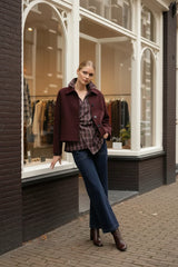 Lulumary Karierte Bluse in Wickeloptik Bordeaux
