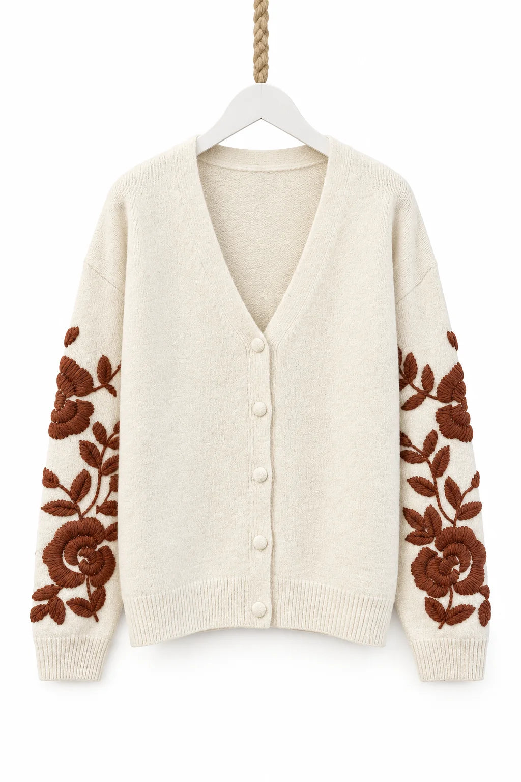 Audrey by Afinity bestickte Strickjacke mit Blumen Beige-Braun