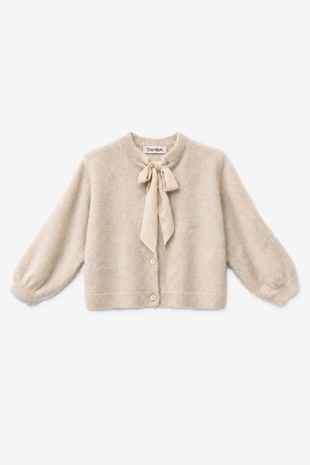 Tamba flauschige Strickjacke mit Schluppenkragen Light Beige