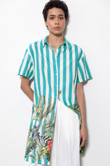Lanidor Long-Blouse Türkis gestreift mit Tropicalprint