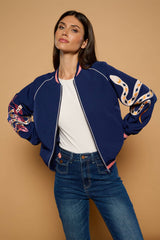 Minueto Bomberjacke Medusa Satin Blau Bestickter Ärmel