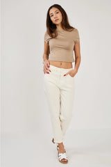 Ana & Lucy Mom-Jeans Julia mit Umschlag-Saum Ecru