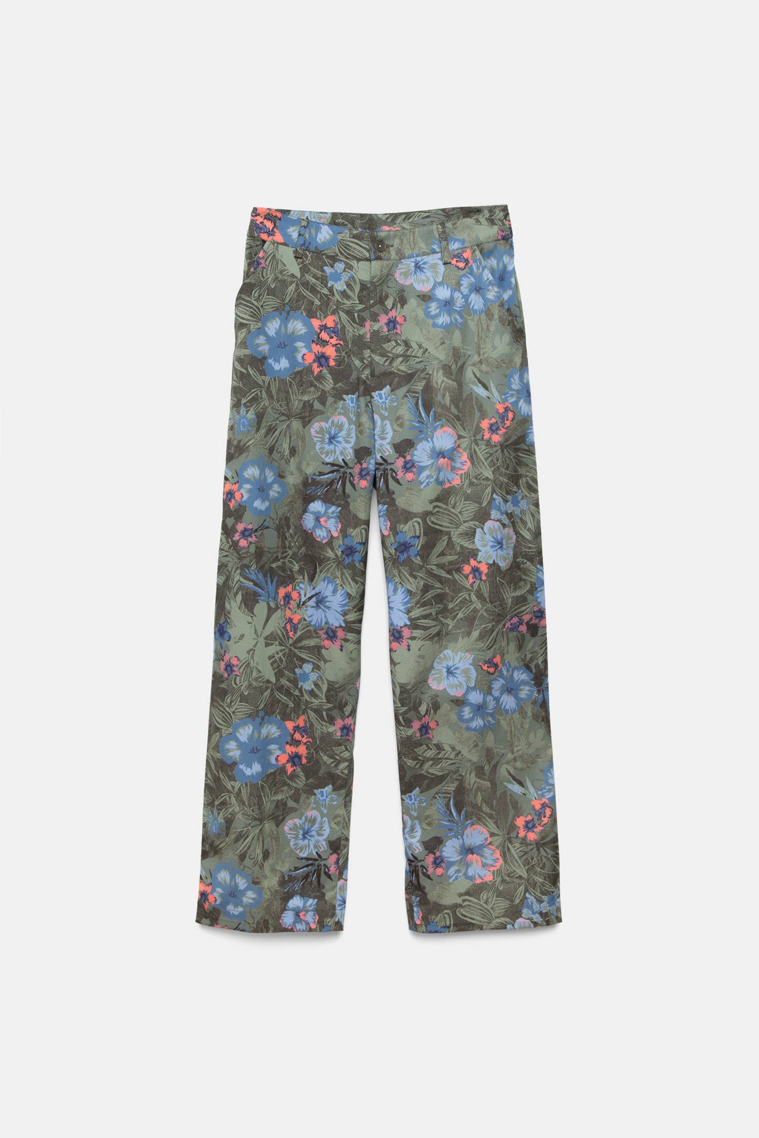Lanidor Weit geschnittene Hose mit Blumenprint aus 100% Khaki