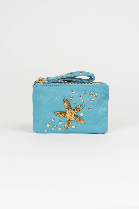 Leder-Geldbörse mit Seestern - leuchtendes Blau - Piti Cuiti