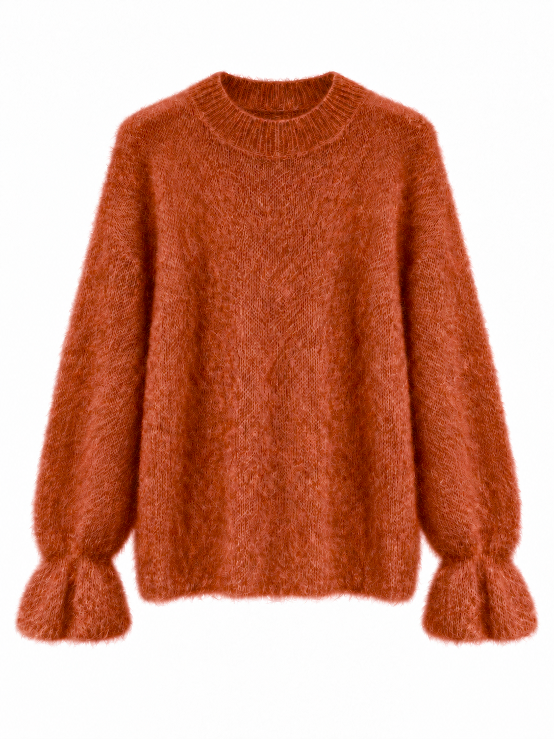 TAMBA Kid-Mohair-Pullover mit Volantärmeln in Rostbraun