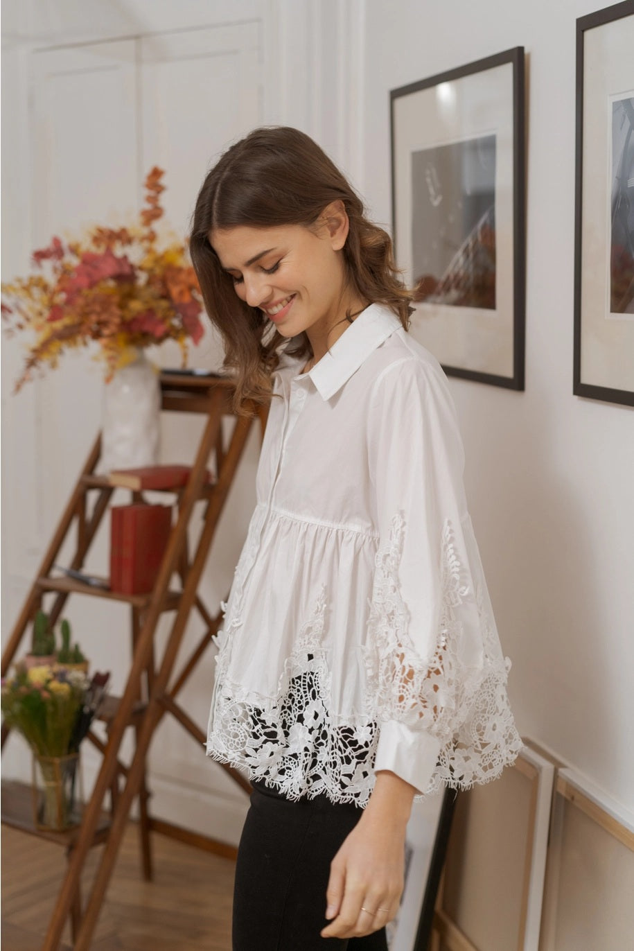 Choklate Paris Baumwollbluse Aimie Guipurespitze - Weiß