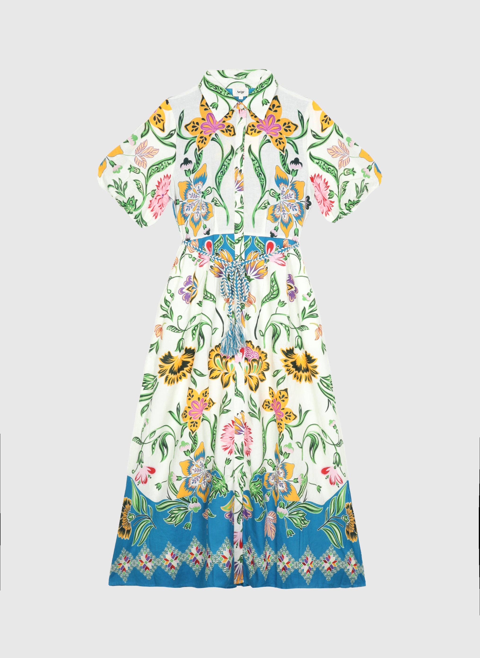 An'ge Paris Midikleid Odomina Florius Multico Blau 100% Baumwolle