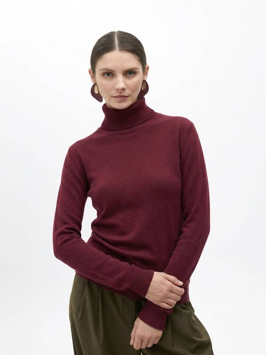 TAMBA Feinstrick-Rollkragenpullover mit Viskose und Angora Greige