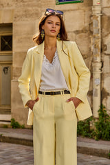 Lulumary Doppelreihiger Blazer Gelb gerader Schnitt