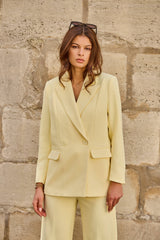 Lulumary Doppelreihiger Blazer Gelb gerader Schnitt
