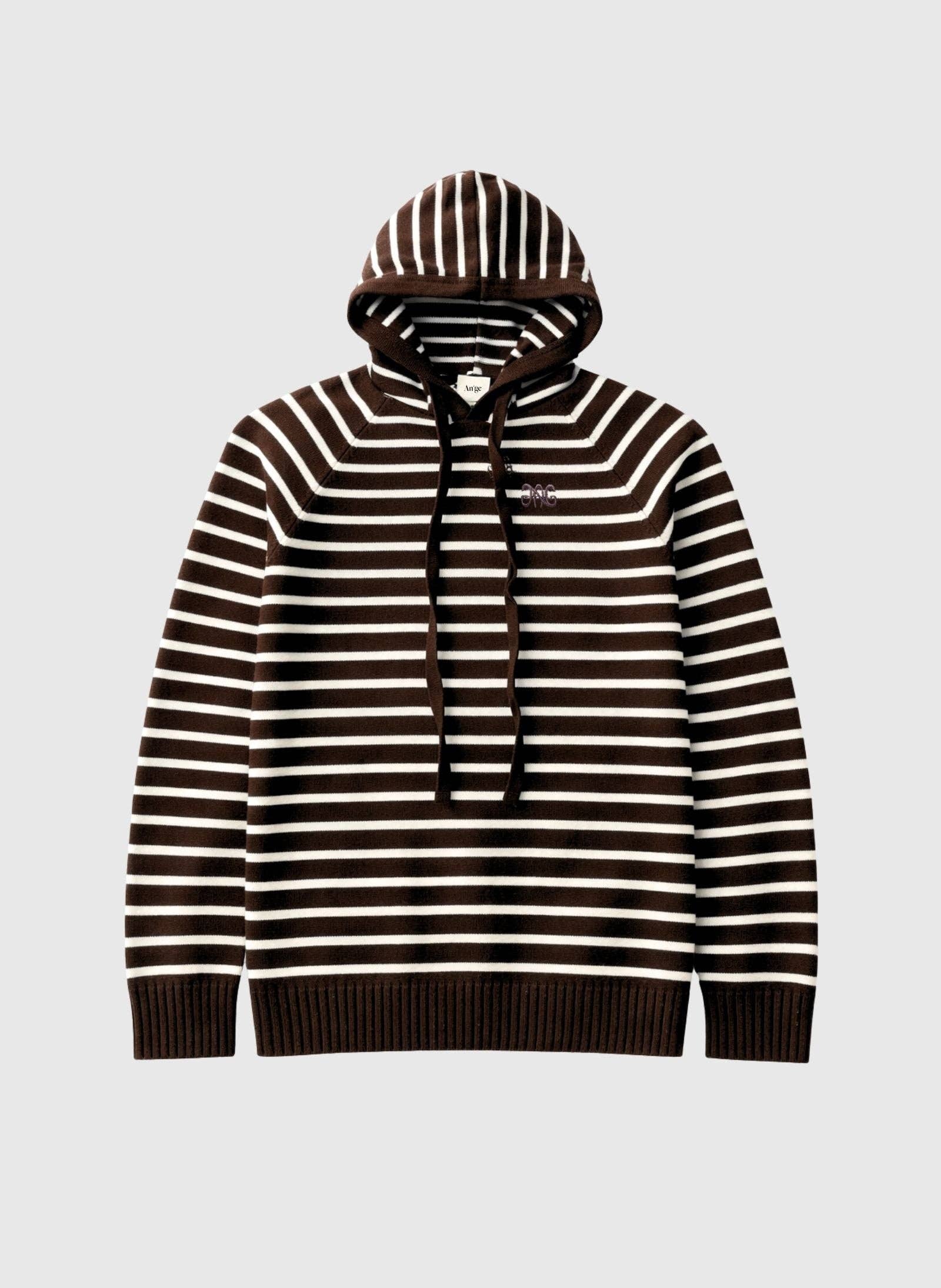 Ange Paris Strick-Hoodie Noris Mokka-Ecru gestreift
