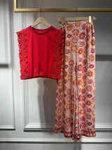 Choklate Paris Palazzo-Hose Gänseblümchen Rot mit Ornament-Print