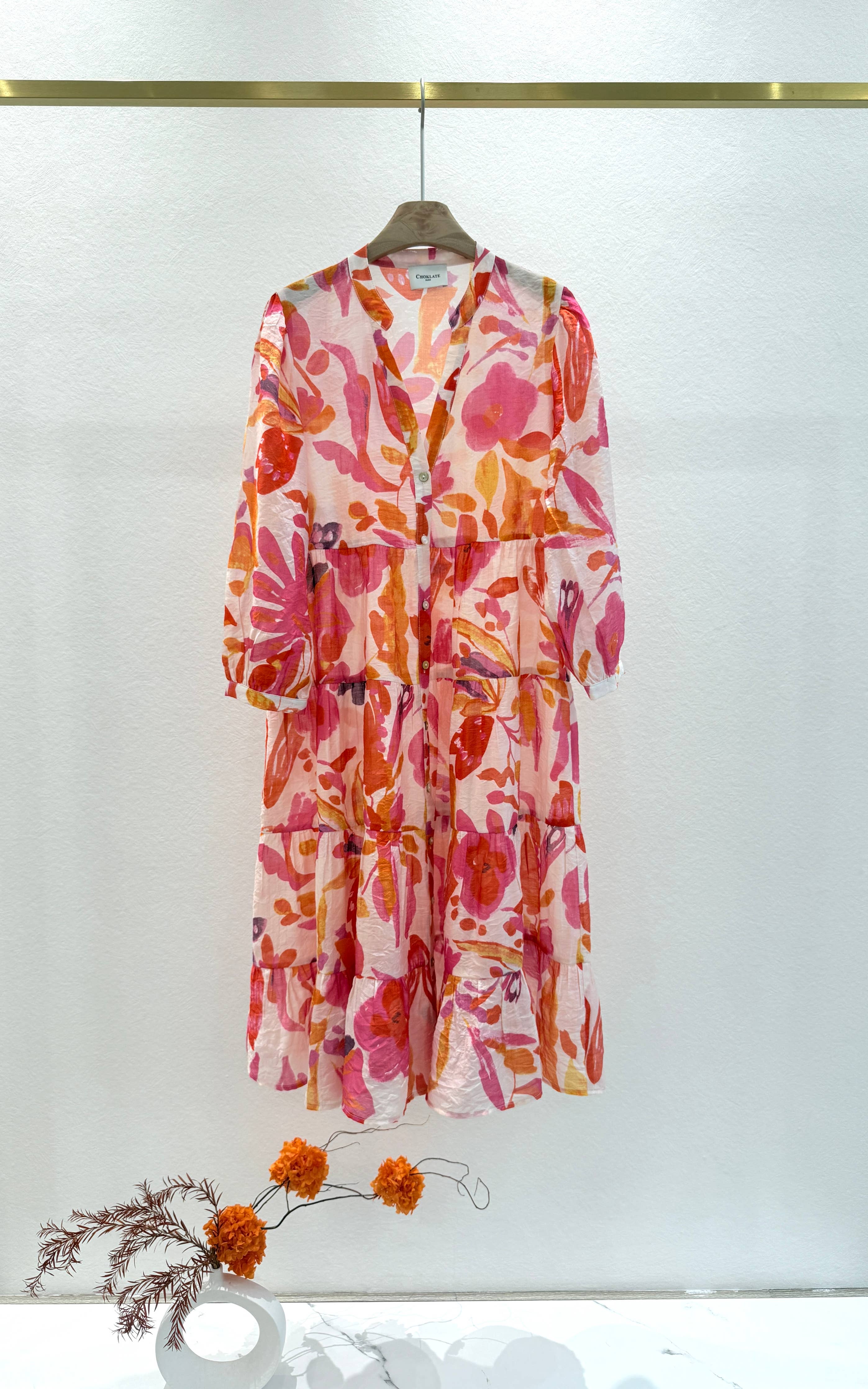 Choklate Paris Sienna Sommerkleid Midi-Länge Orange Hibiskus