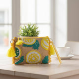 Isla Bonita by SIGRIS Handtasche Mull Zitronen Perlenstickerei Beige