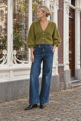 Tamba flauschiger Strickcardigan mit V-Ausschnitt Olive