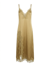 Ciminy Satinkleid Ilys Gold-Gelb – langes Kleid mit Spitze