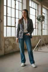 An'ge Paris Blazer Harlemo Schwarz-Blau Jacquard Gerader Schnitt
