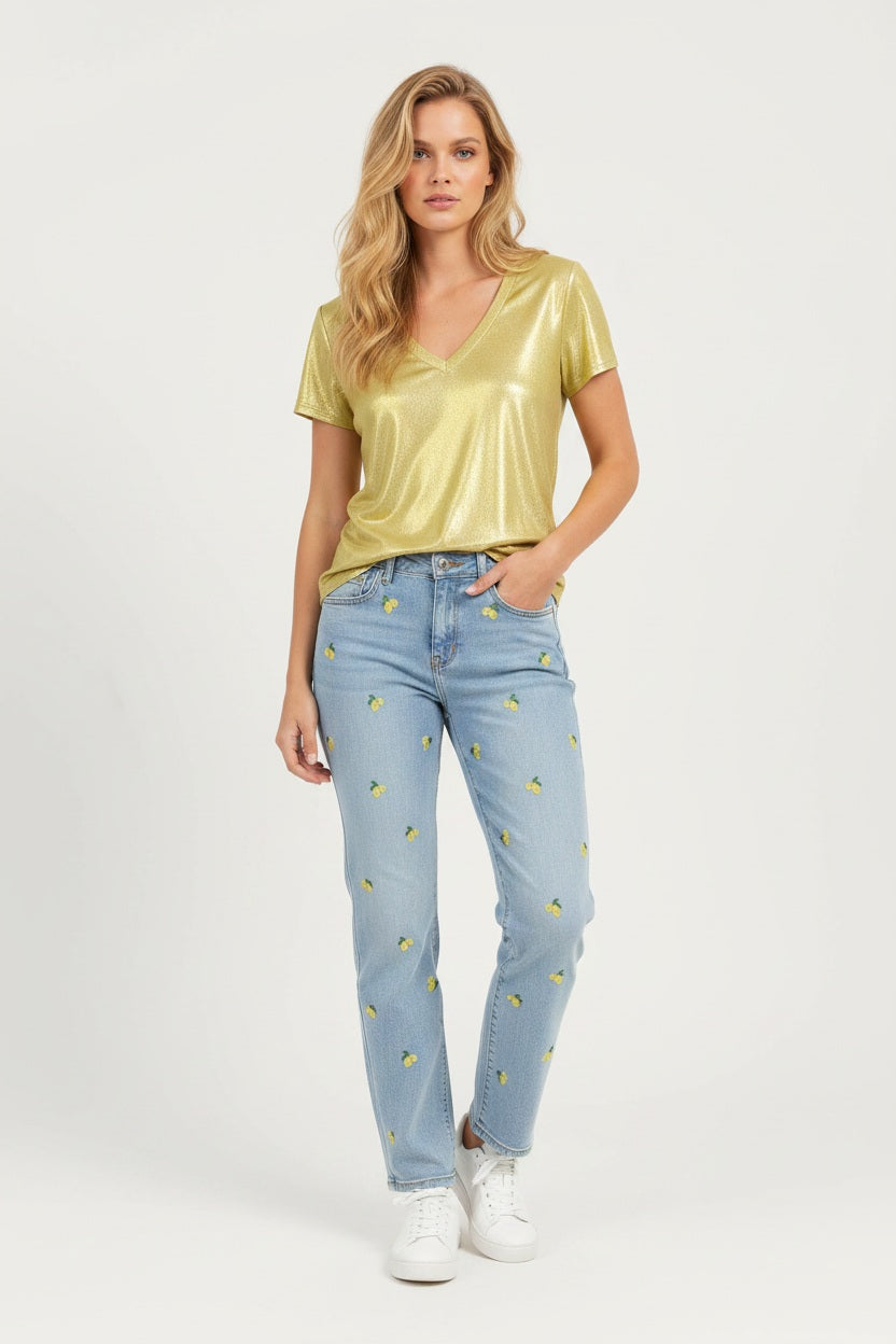 Ange Paris Jeans Picitron Hellblau mit Zitronenstickerei
