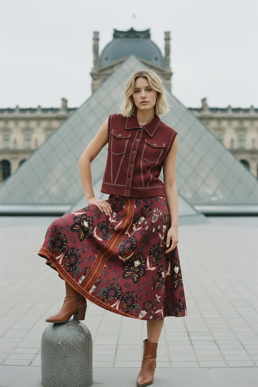 Ange Paris langer Modal-Rock ROBILIANE Tulipa Bordeaux