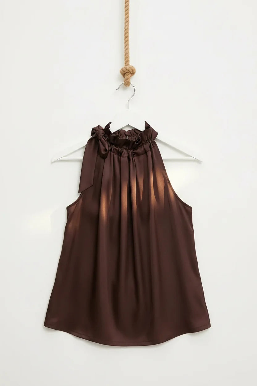 Choklate Paris Satin-Top Elisabeth Chocobraun mit Schleife