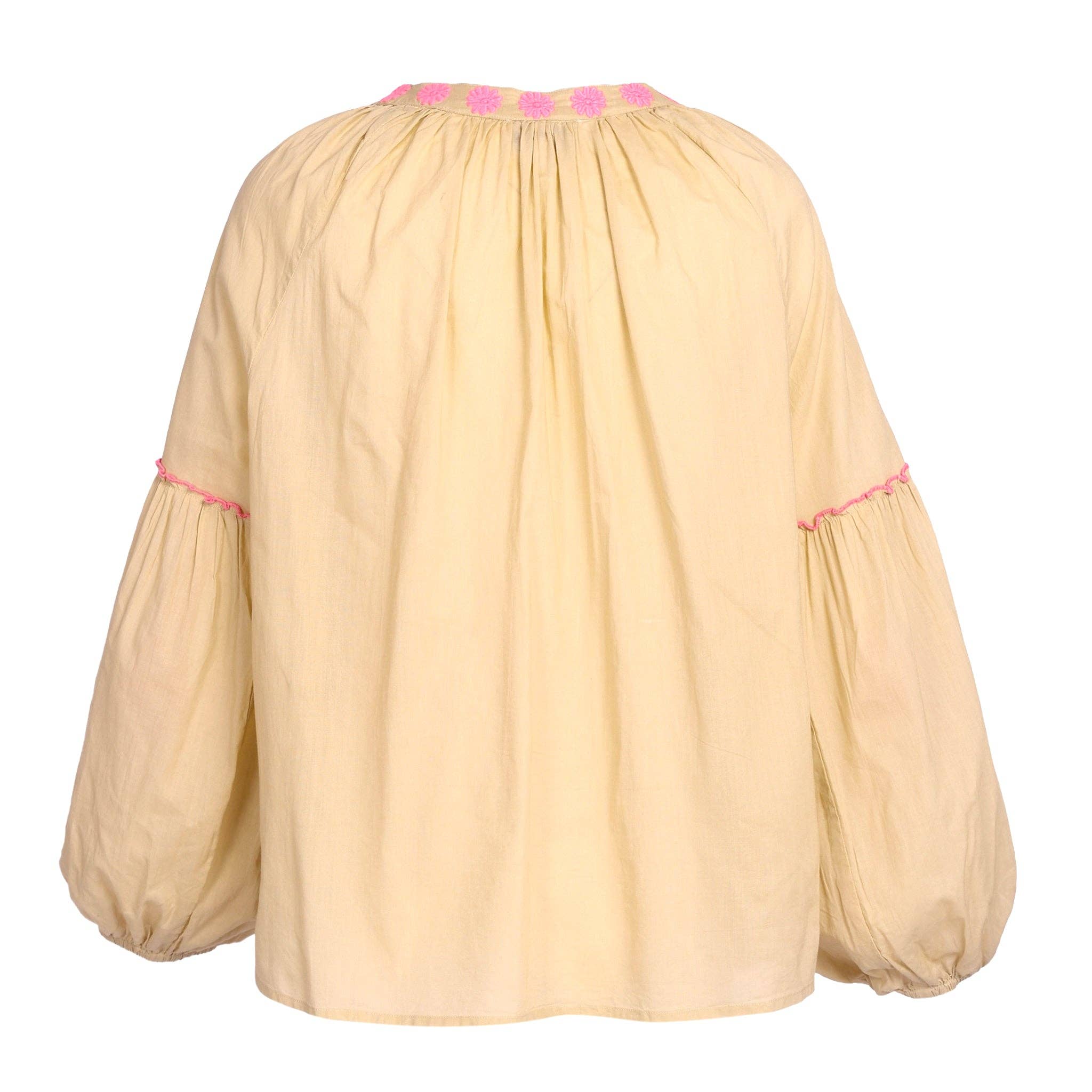Jep Holland Bestickte Bluse Beige Pink Boho 100% Baumwolle