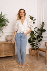 Choklate Paris Bluse Selena Weiß aus Guipure-Spitze
