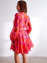 Choklate Paris Skaterkleid Sonia mit Druck aus Tencel-Seide – Rot/Pink/Orange