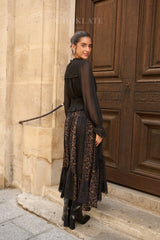 Choklate Paris asymmetrischer Leopardenrock mit Spitze in Kakao
