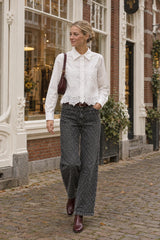Choklate Paris kurze Baumwollbluse Apoline mit Spitze Weiß
