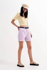 Q2 Denim-Mom-Shorts in Lila Violett | Hohe Taille & Mom-Fit | Coloured Denim
