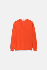 Lanidor Klassischer Pullover mit V-Ausschnitt in Orange mit feinen Details