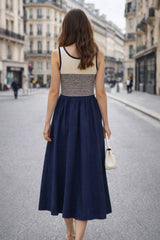 Choklate Paris Kleid Riviera Urbaine Materialmix Marineblau