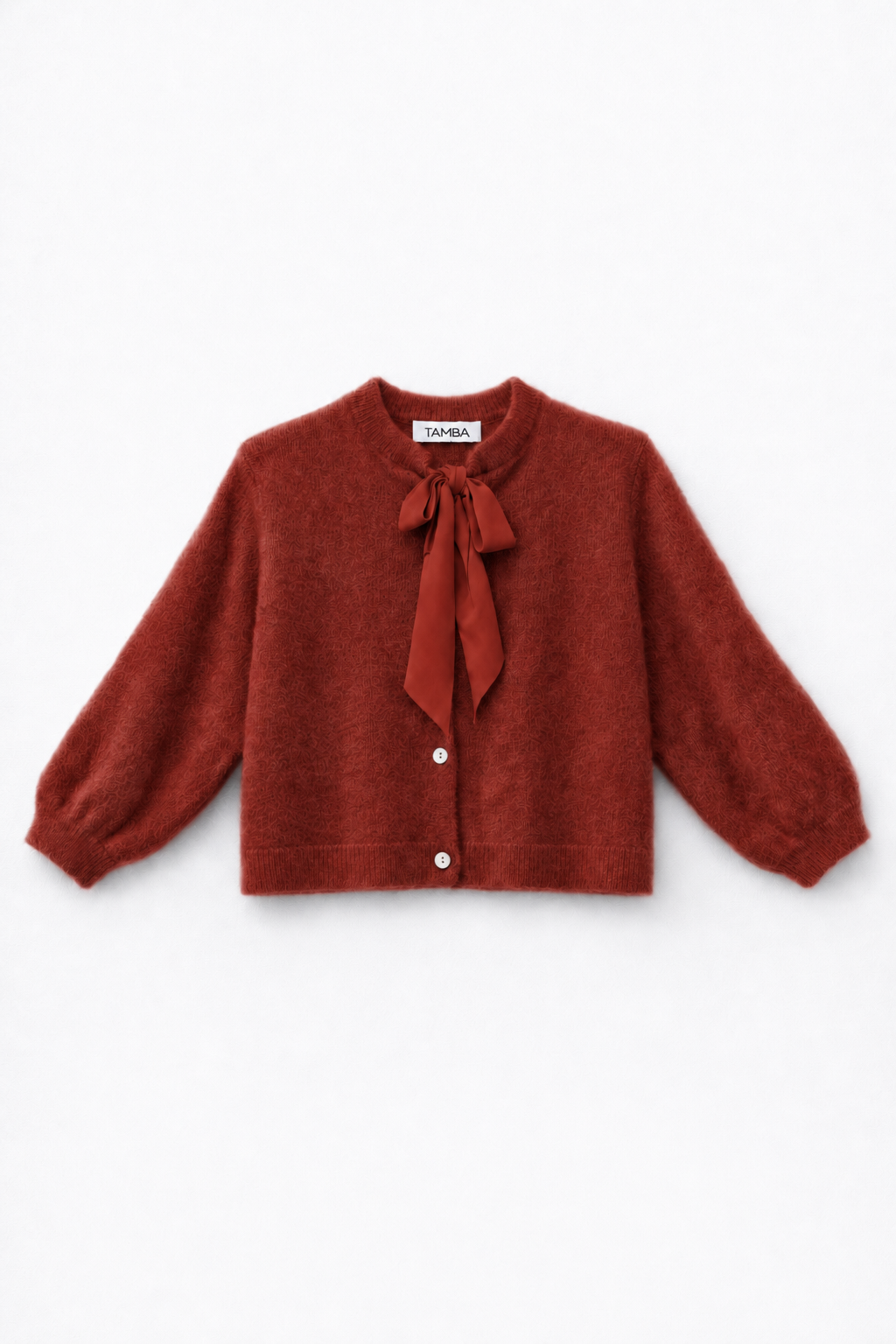 Tamba Flauschige Strickjacke mit Schluppen-Kragen Warmer Rostton