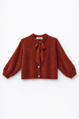 Tamba Flauschige Strickjacke mit Schluppen-Kragen Warmer Rostton