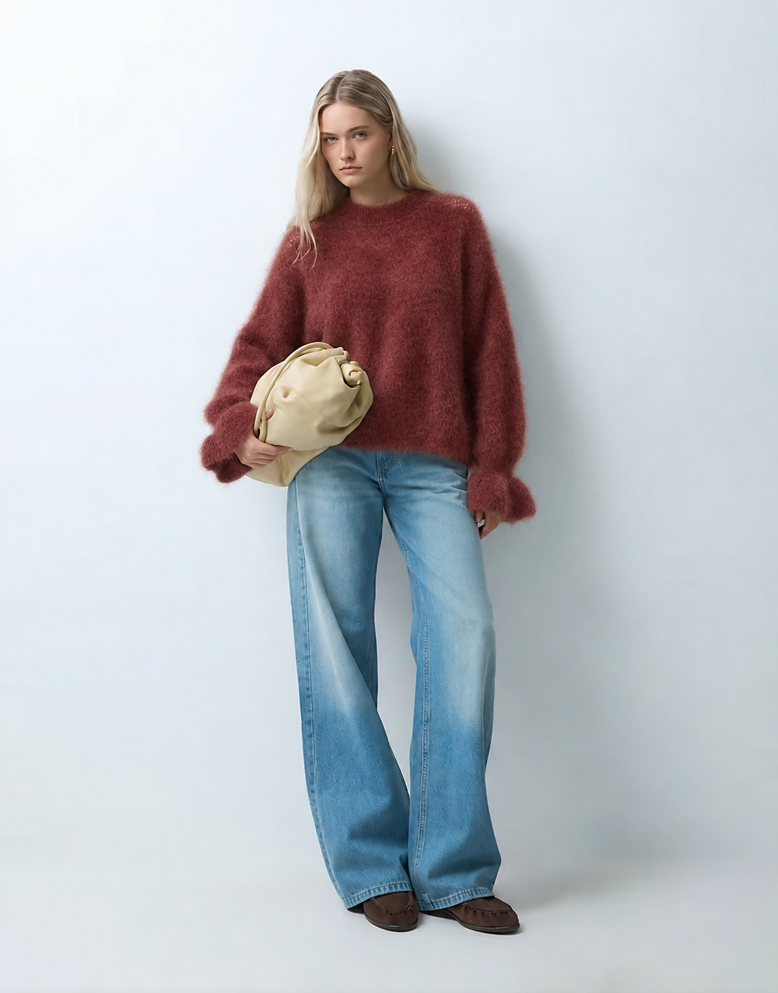 TAMBA Kid-Mohair-Pullover mit Volantärmeln in Bubblegum-Rosa