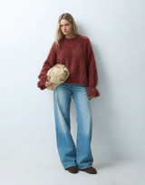 TAMBA Kid-Mohair-Pullover mit Volantärmeln in Bubblegum-Rosa