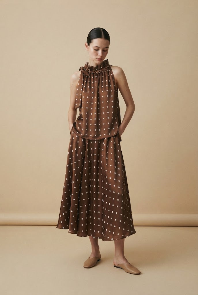 Choklate Paris Satin-Top Elisabeth mit Punkteprint Choco/Ecru