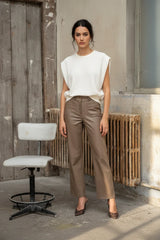 Lulumary Kunstlederhose Latte mit geradem Bein