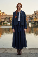 Choklate Paris Tweedjacke Emy mit Denimdetails Marineblau